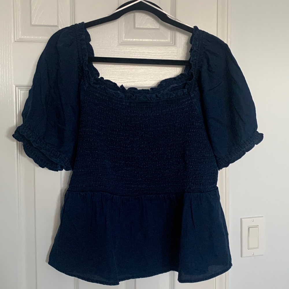 Chambray Denim Puff Sleeve Top